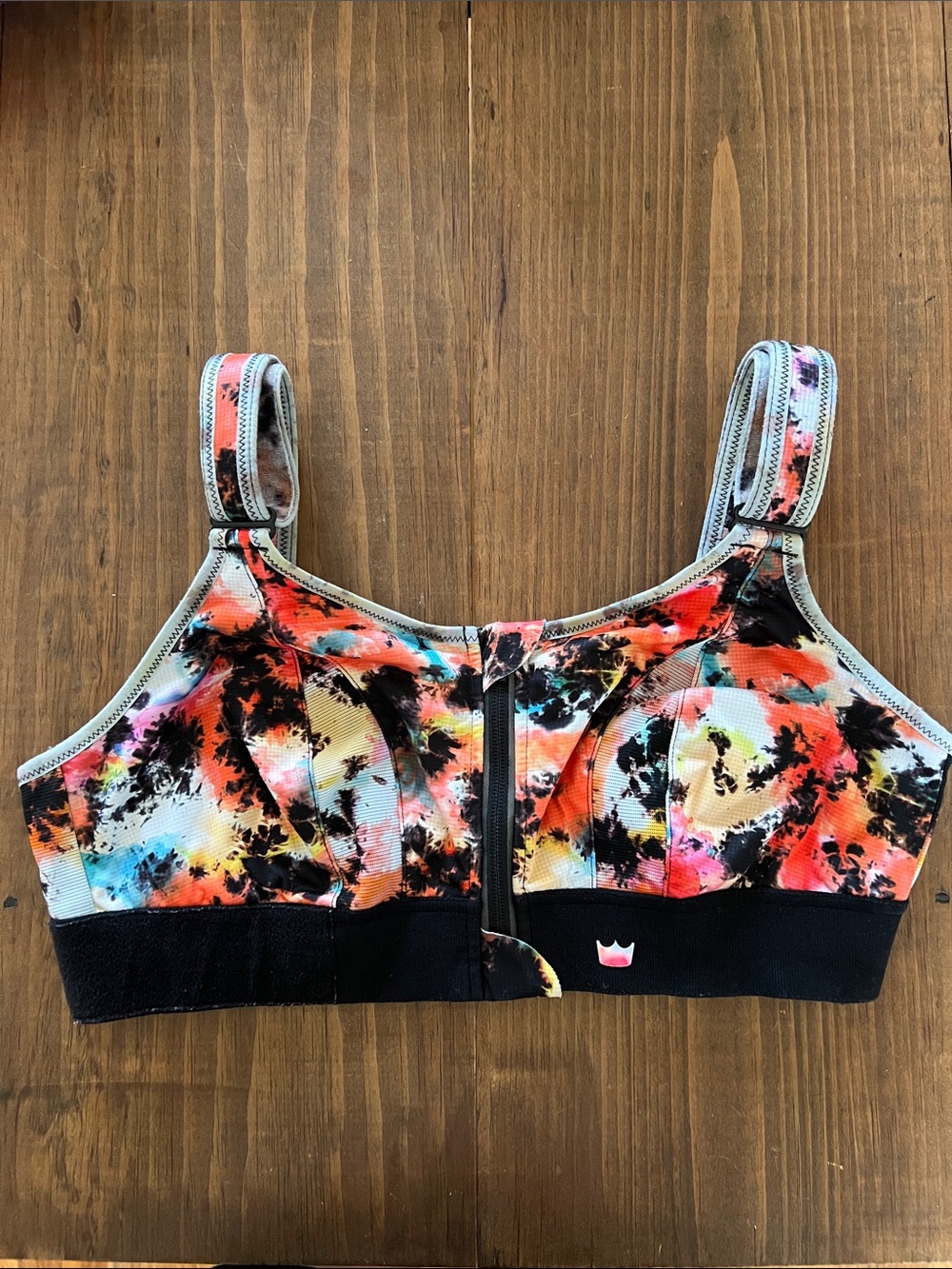 SHEFIT Multicolor Tie-Dye Front-Zip Sports Bra with Black Band